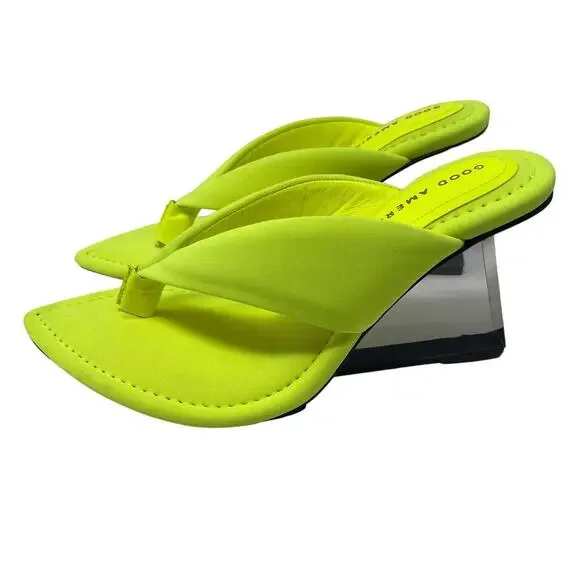 Good American Clear Wedge Sandals Size 5.5 Chartreuse GA077N-X - Picture 2 of 5